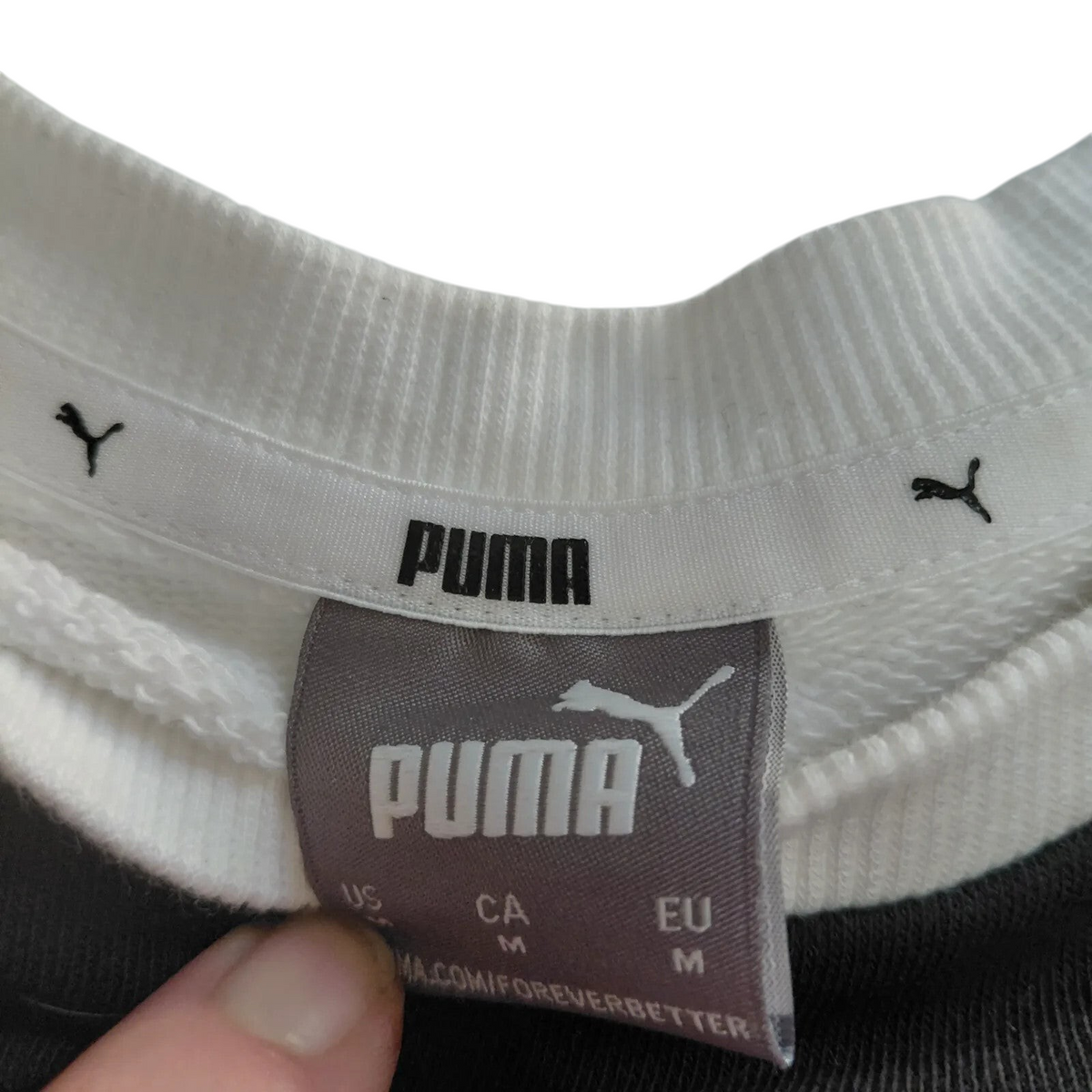 My Store Puma white crewneck sweatshirt size medium interior brand label and neck detail