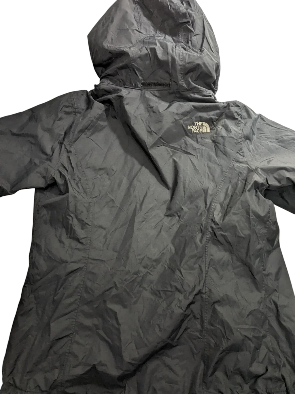 My Store The North Face womens black waterproof DryVent hooded shell jacket, back view.
