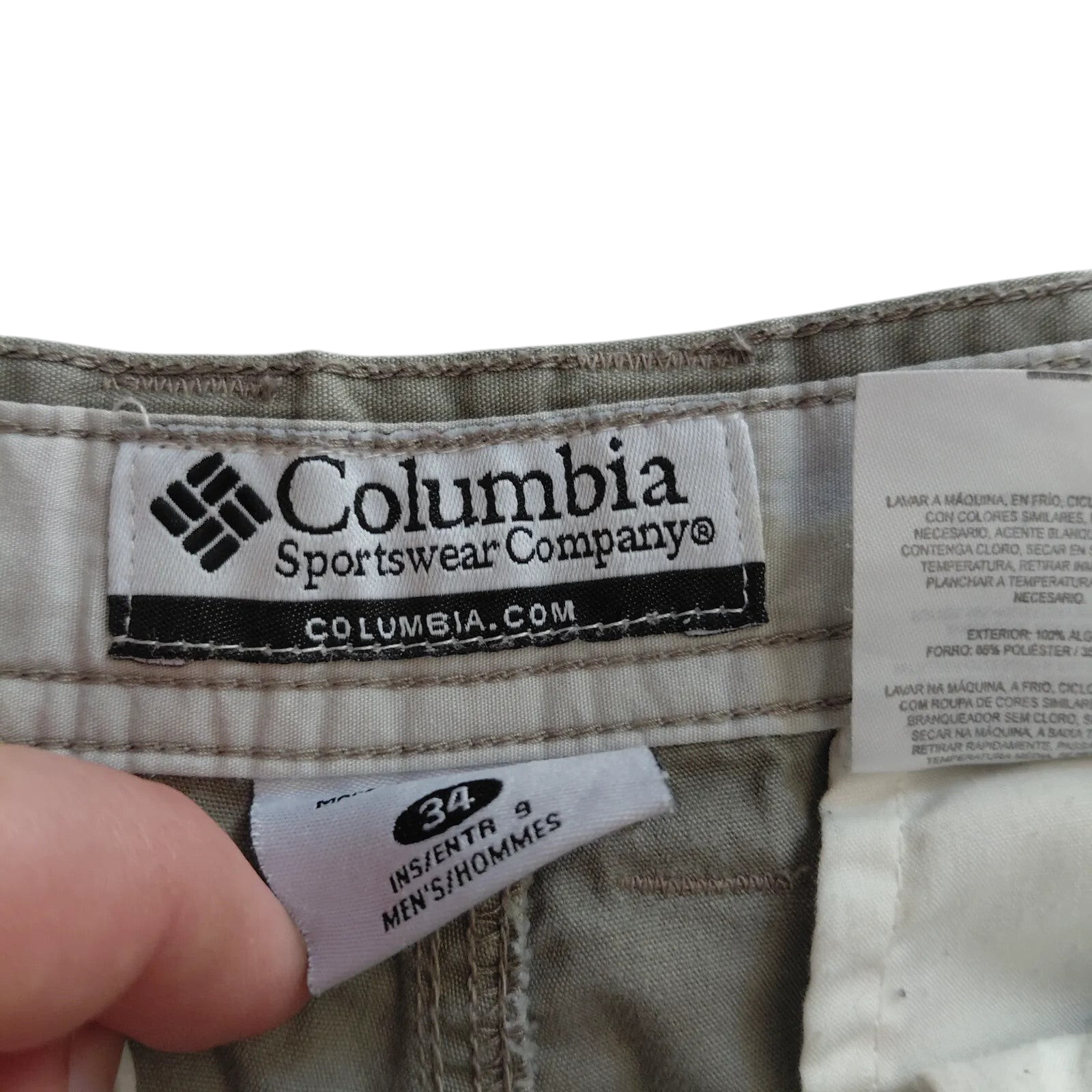 My Store Columbia beige cargo shorts size 34 waist label detail