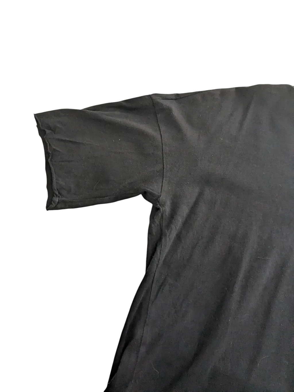 My Store pre-owned black Champion t-shirt with a raw edge sleeve detail on a white background