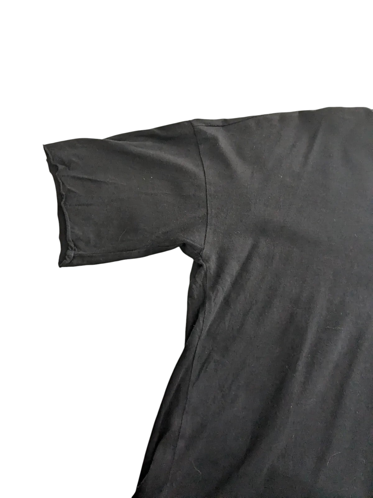 My Store pre-owned black Champion t-shirt with a raw edge sleeve detail on a white background