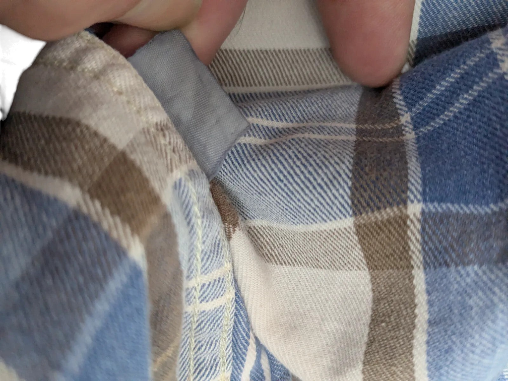 My Store Fila blue and white plaid cotton long sleeve button up shirt interior tag detail
