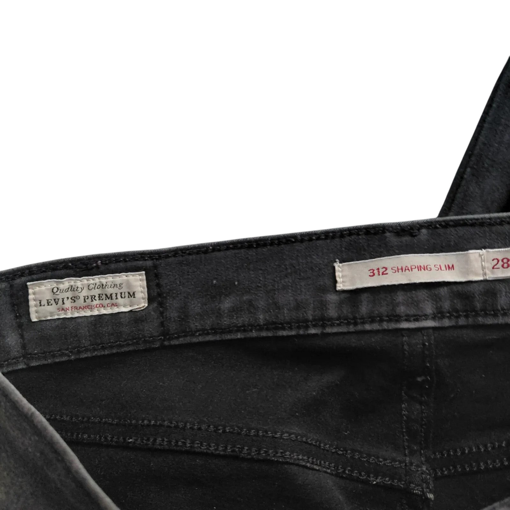 My Store Levi's 312 Shaping Slim black denim jeans waistband with brand labels and size 28 tag