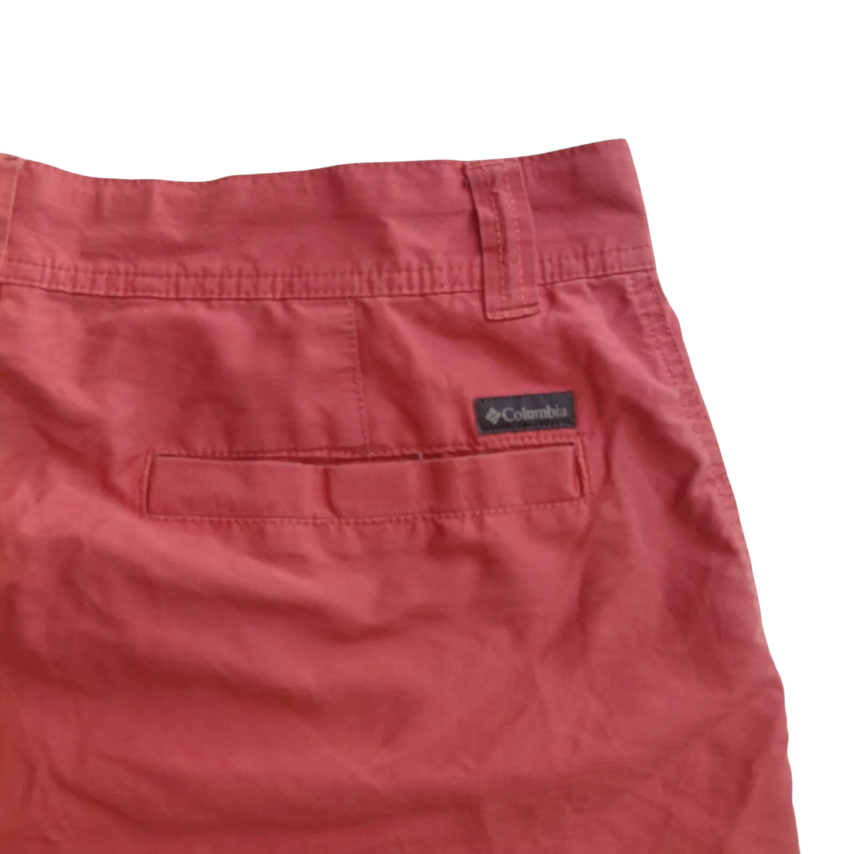 My Store red Columbia mens Bermuda shorts with back pocket and logo tag