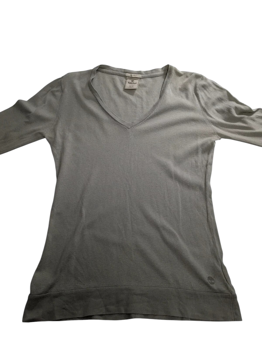 My Store Timberland medium grey V-neck jumper in a soft cotton cashmere knit with a small logo detail.