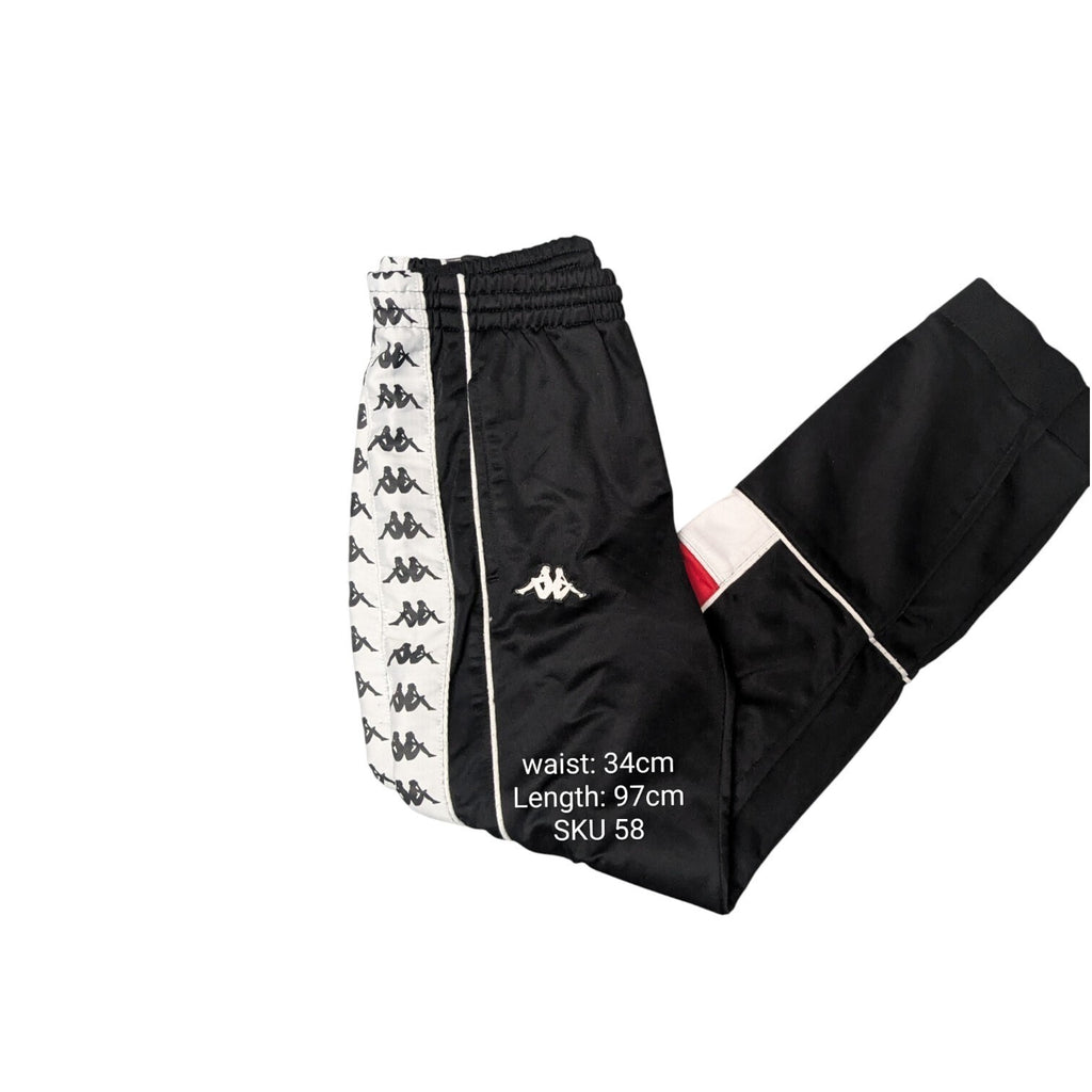 Kappa Track Pants Mens M Black White Logo Taped Side Joggers