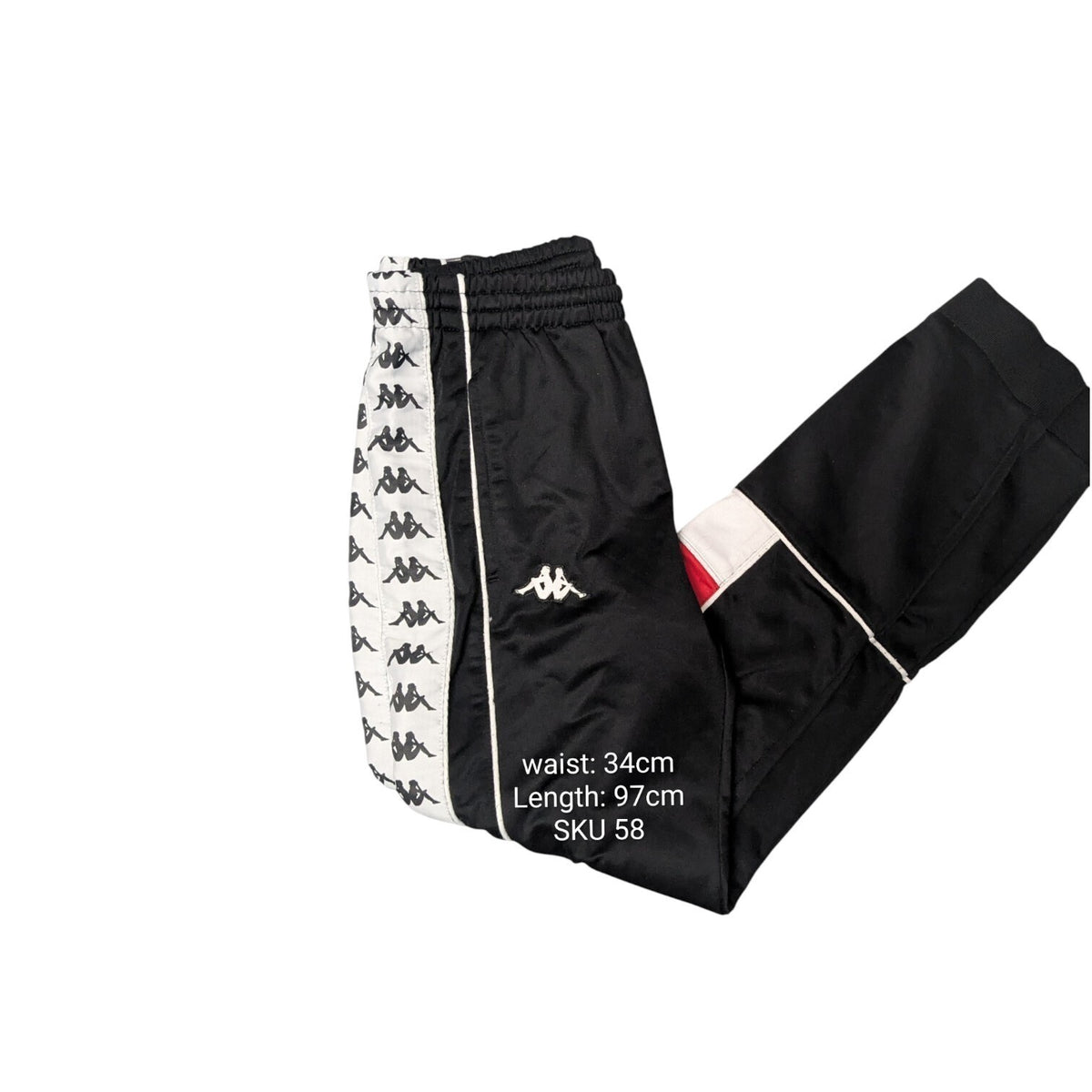 Kappa Track Pants Mens M Black White Logo Taped Side Joggers
