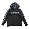 My Store black adidas pullover hoodie with white logo, three-stripe sleeves, and branded hood lining for youth.
