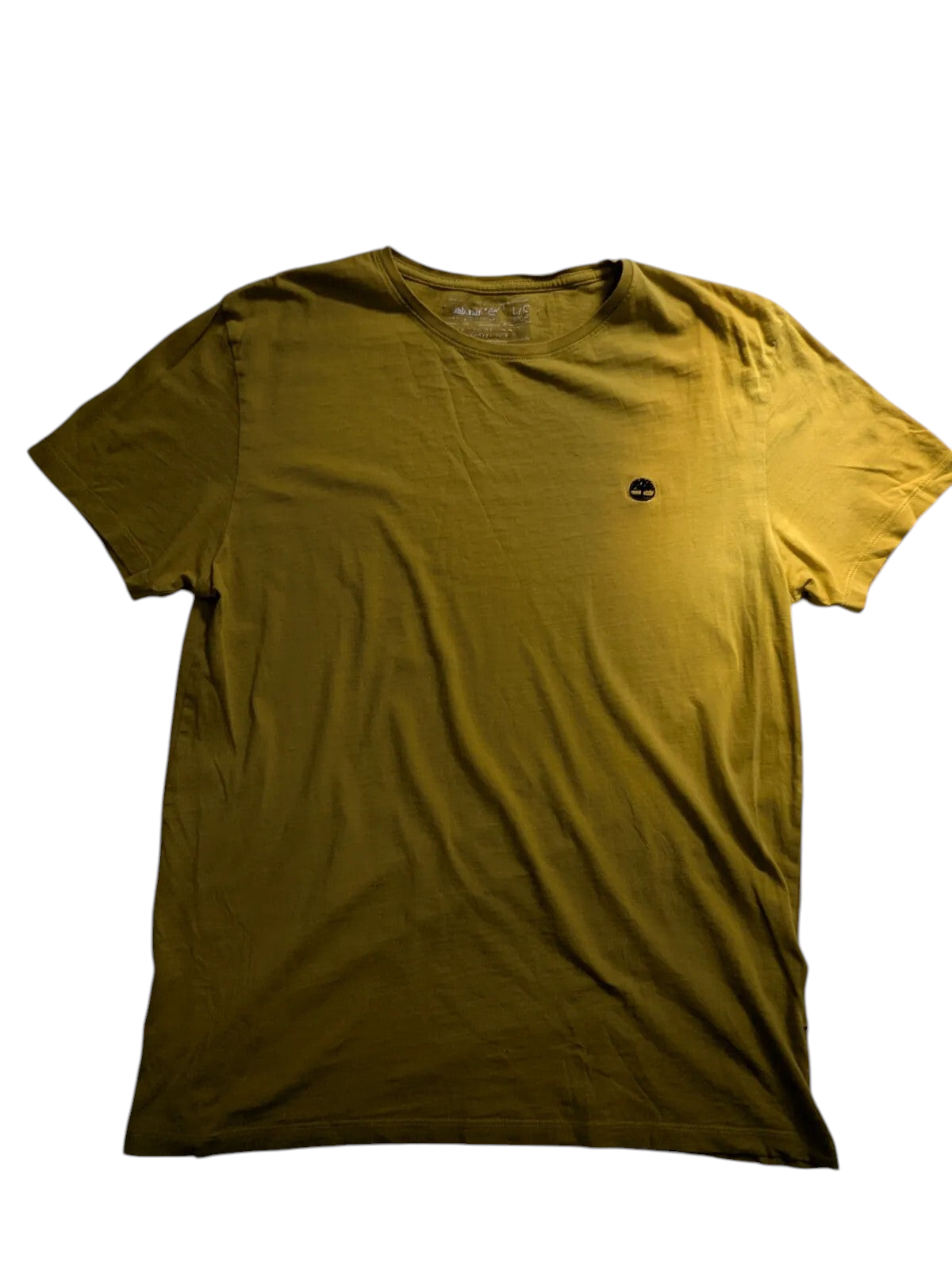 My Store pre-owned yellow Timberland cotton crew neck t-shirt with small logo on chest, size large.