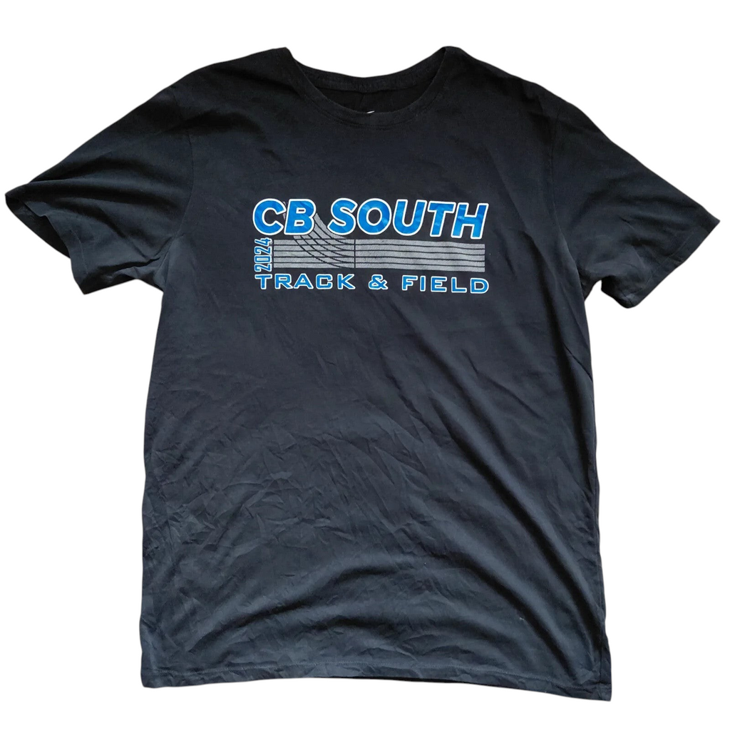 My Store black crew neck t-shirt with CB South 2024 Track & Field graphic print on the chest