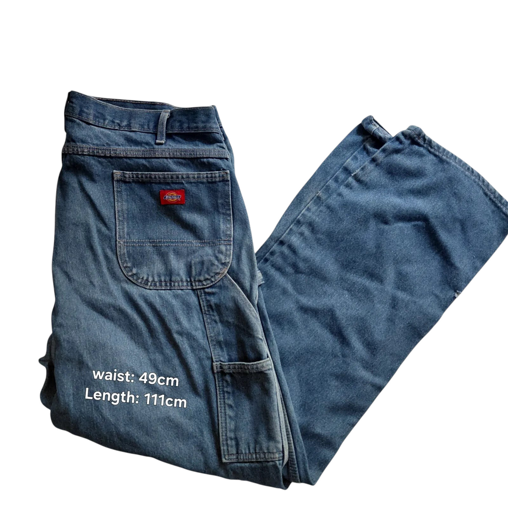 My Store Dickies mid blue wash denim carpenter jeans with utility pockets and back logo patch