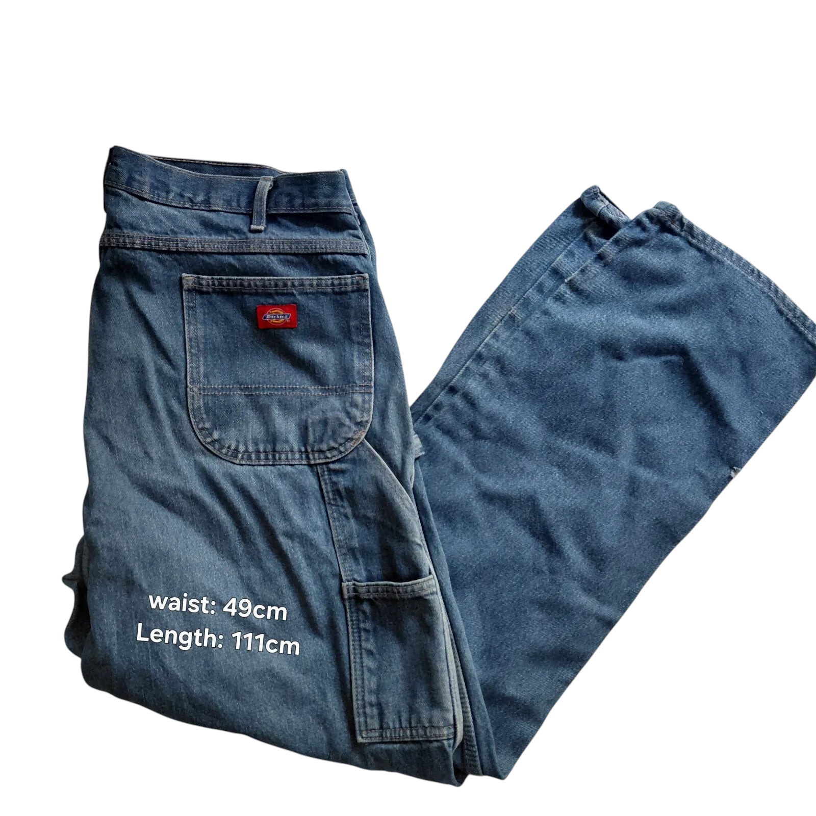 My Store Dickies mid blue wash denim carpenter jeans with utility pockets and back logo patch
