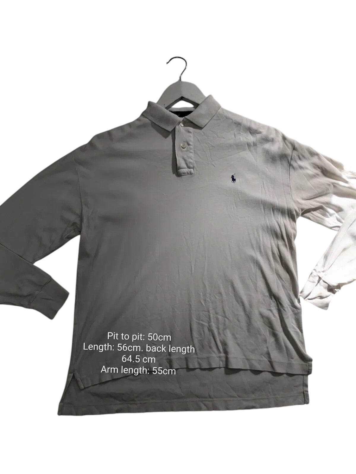 My Store cream Ralph Lauren long sleeve cotton polo shirt with embroidered logo and button-up collar