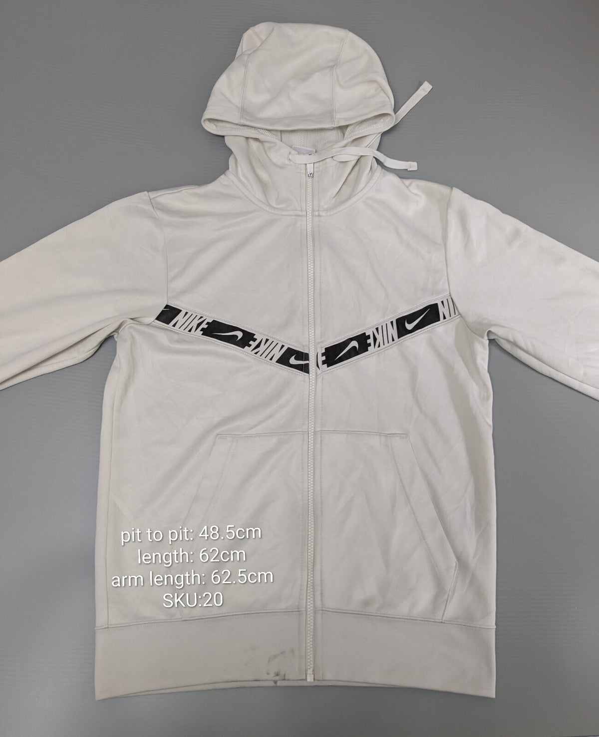 Nike Hoodie Mens M White Logo-Tape Full-Zip Sweatshirt