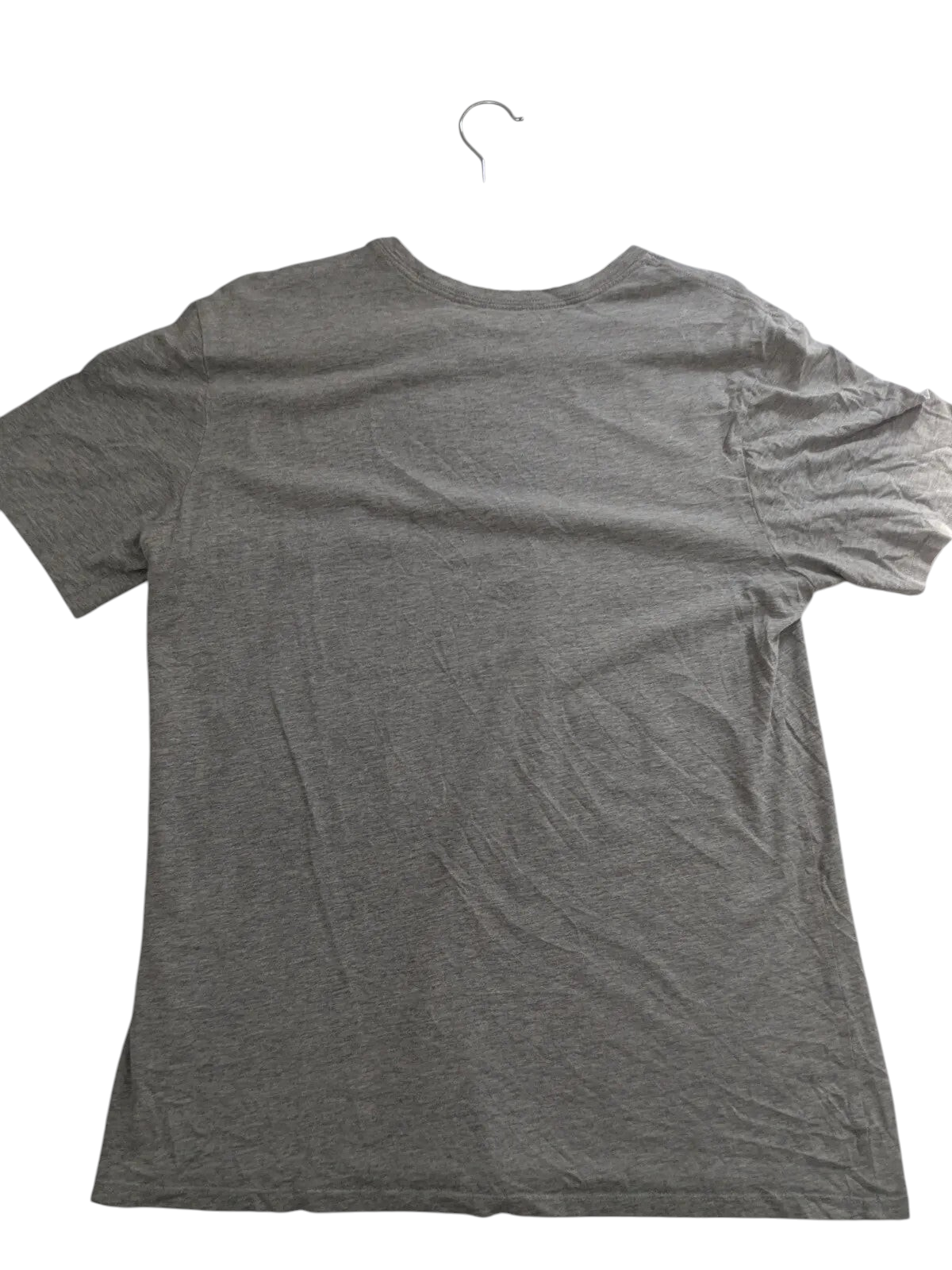 My Store grey Nike cotton crew neck t-shirt viewed from the back on a black hanger