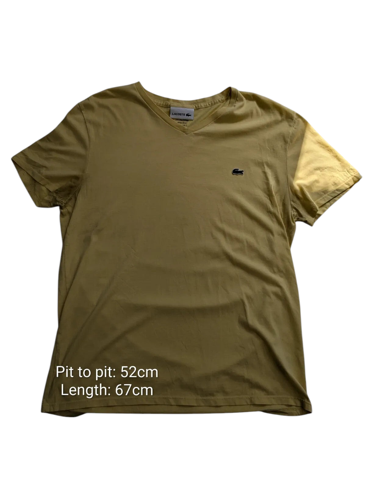 My Store pre-owned yellow Lacoste cotton V-neck T-shirt with signature crocodile logo on chest, size L