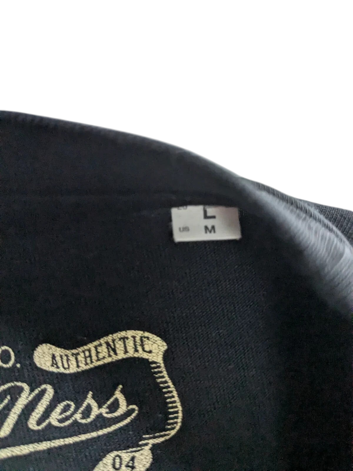 My Store Mitchell & Ness black cotton t-shirt size label detail showing size L