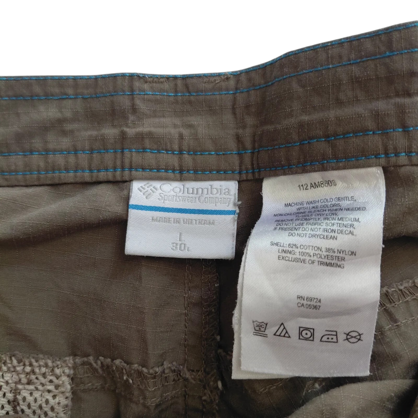 My Store Columbia Sportswear Company brown cargo shorts size large interior care and brand labels