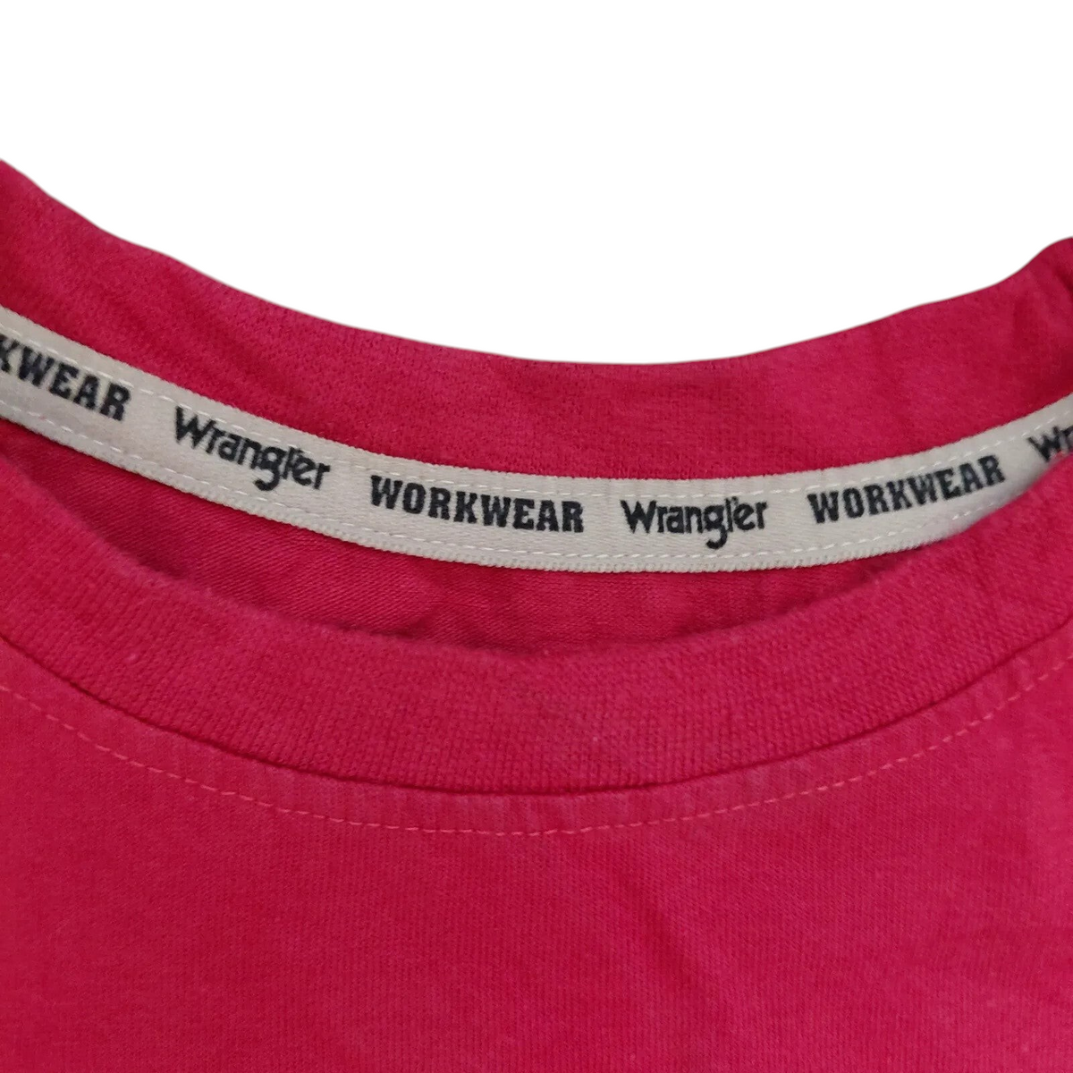 My Store Wrangler pink crew neck t-shirt featuring branded interior neck tape with Wrangler Workwear logo text