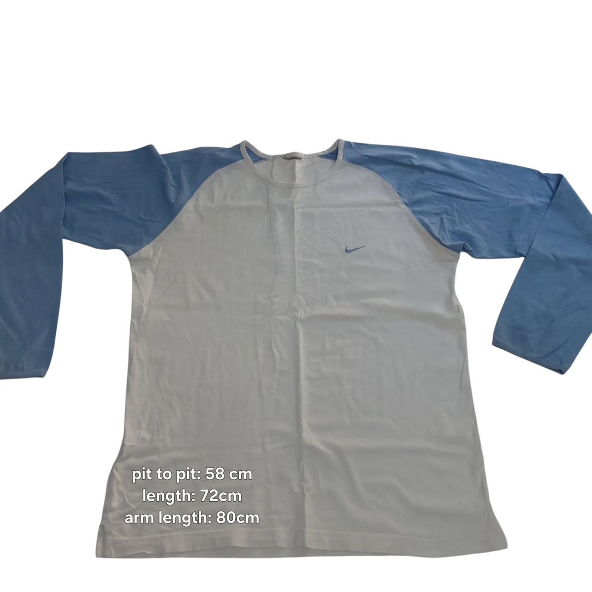 My Store Nike white and blue long sleeve raglan t-shirt with small chest logo