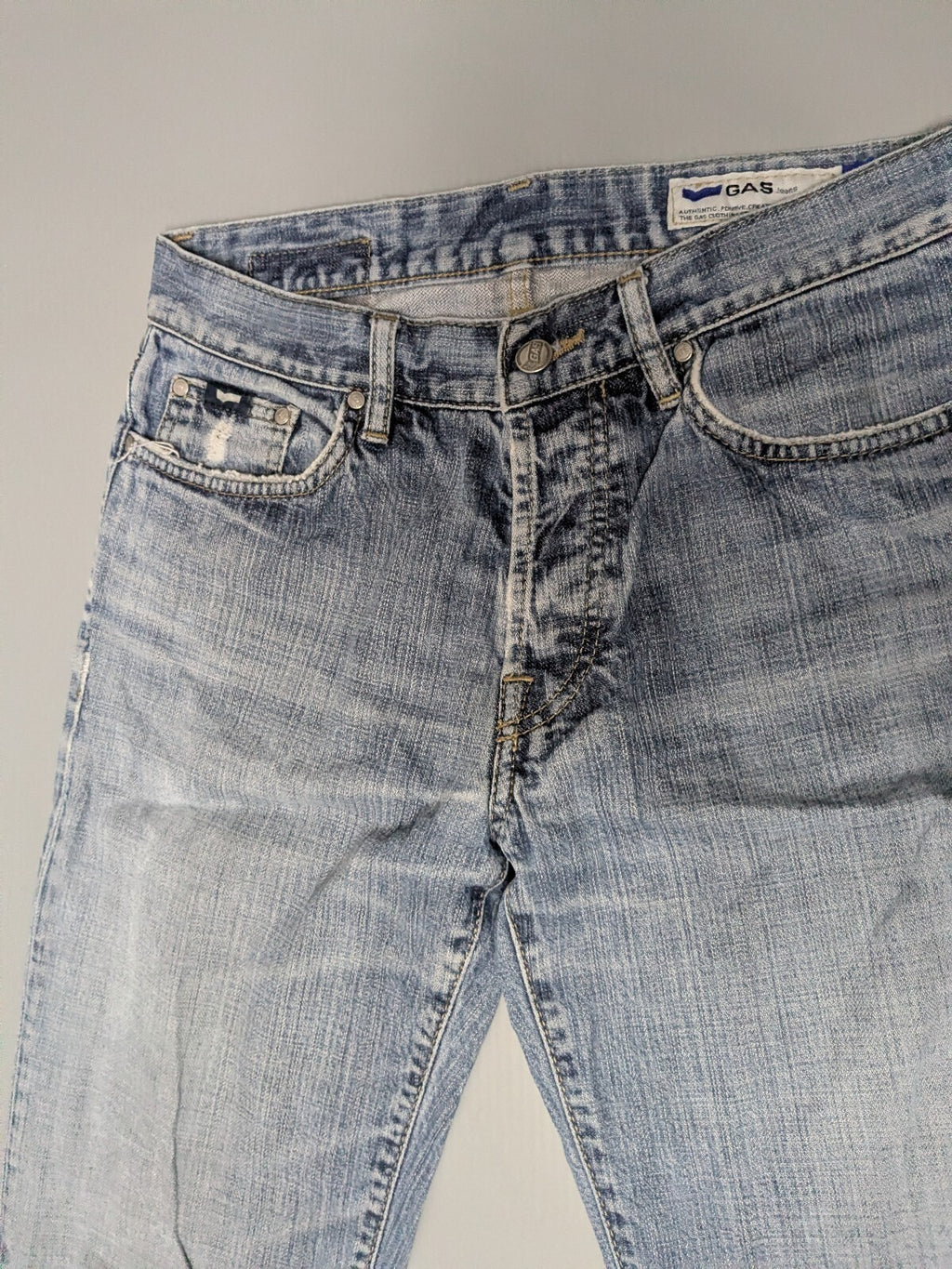 GAS Jeans W31 L36 Blue Vintage Distressed Straight Denim