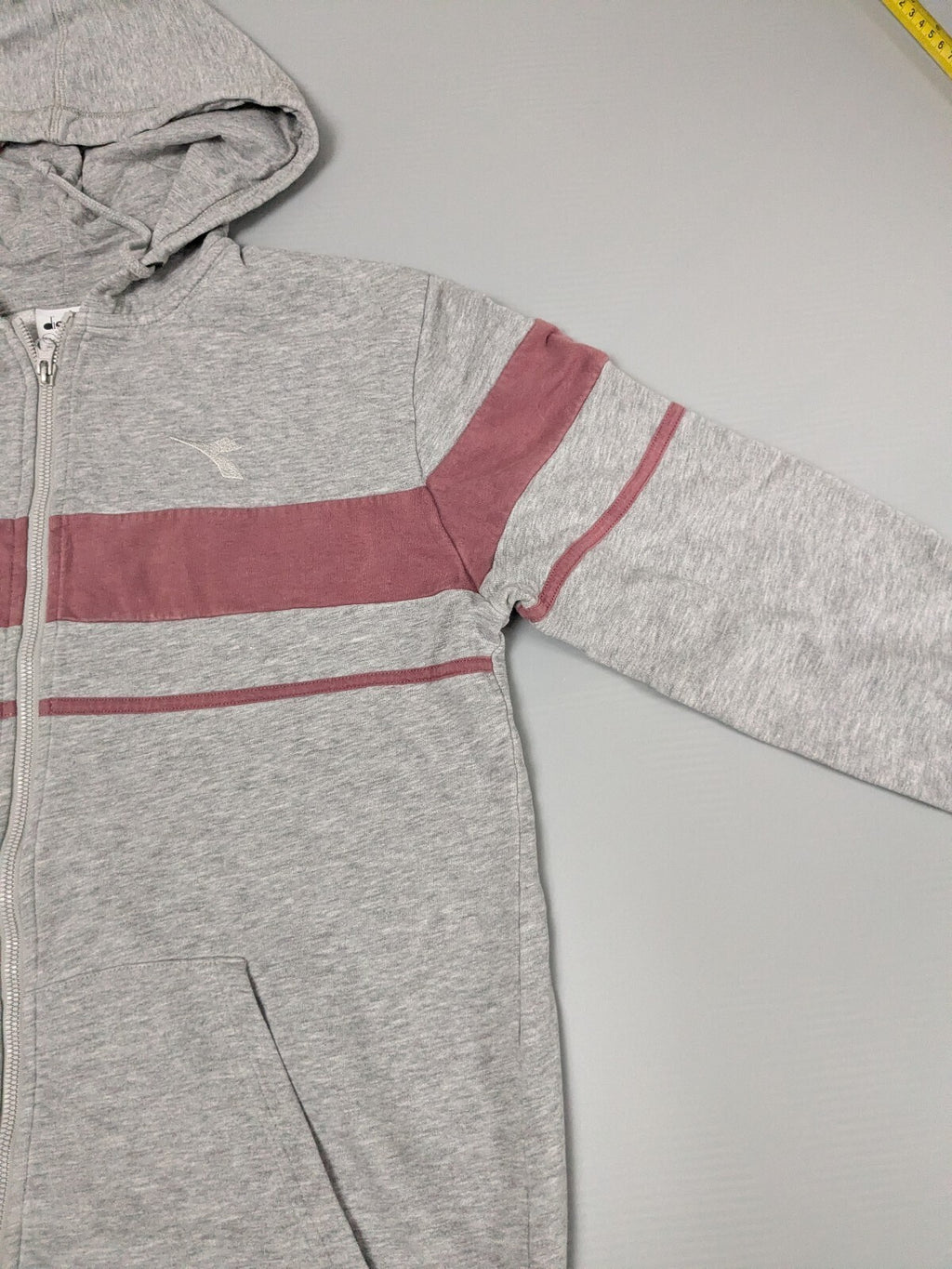 Diadora Hoodie Womens M Grey Pink Full Zip Sweatshirt