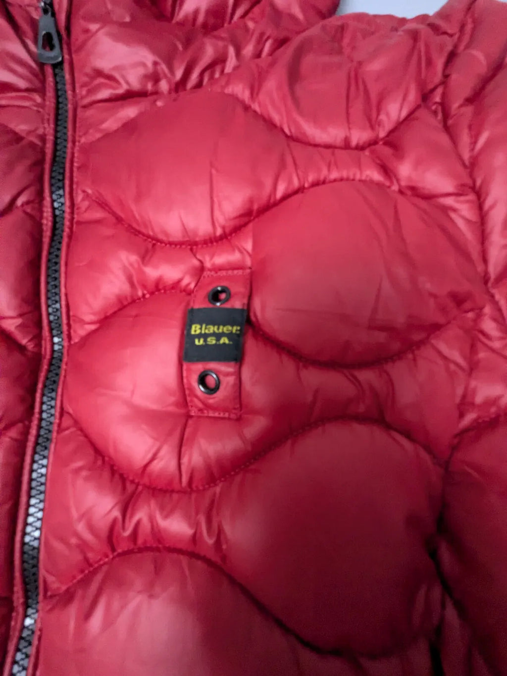 Blauer USA Puffer Jacket Mens L Red Hooded Quilted Insulated