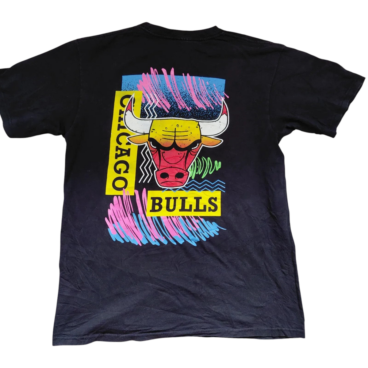 My Store black Jordan cotton t-shirt featuring a vibrant Chicago Bulls bull head graphic print on the back