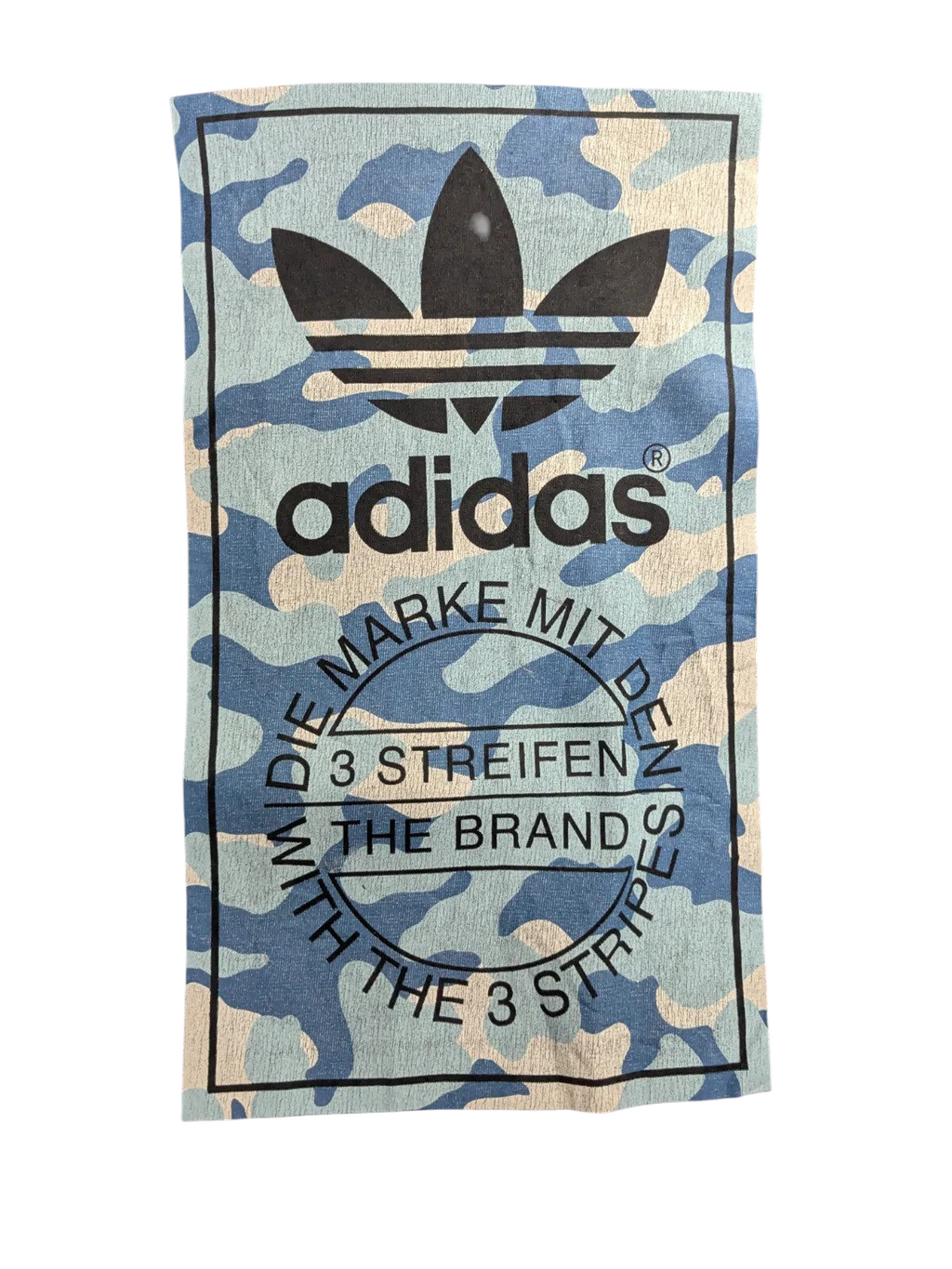 My Store black Adidas crew neck t-shirt featuring a blue camouflage graphic logo print on the front