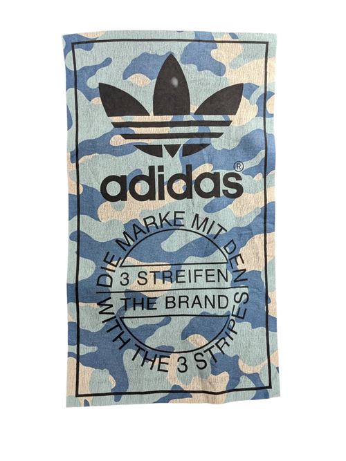 My Store black Adidas crew neck t-shirt featuring a blue camouflage graphic logo print on the front