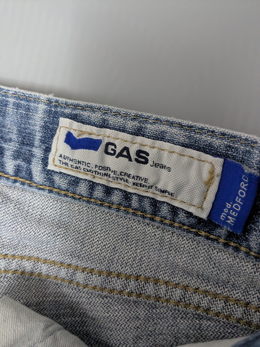 GAS Jeans W31 L36 Blue Vintage Distressed Straight Denim