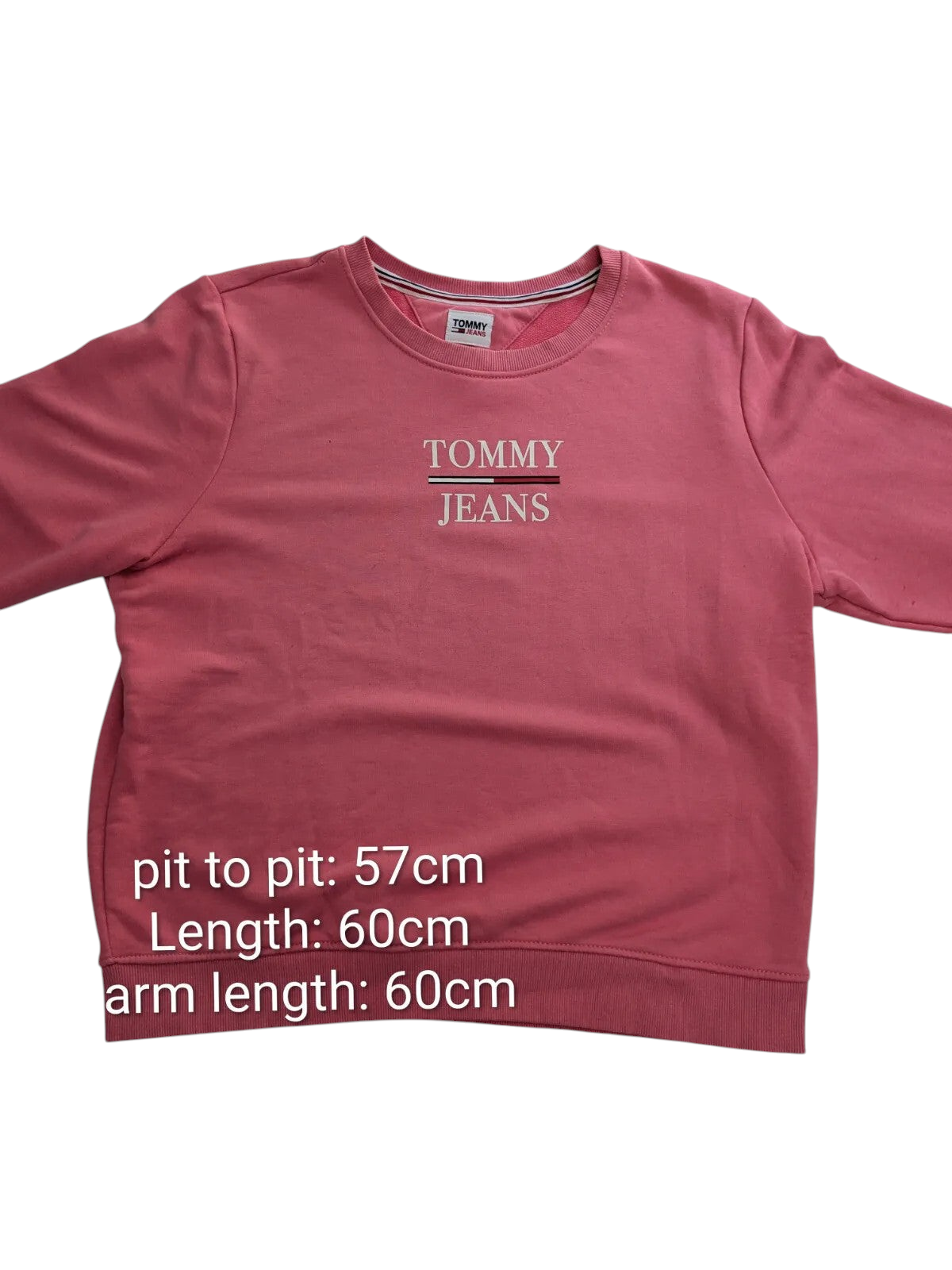 My Store pink Tommy Jeans crewneck sweatshirt with white embroidered logo on the chest