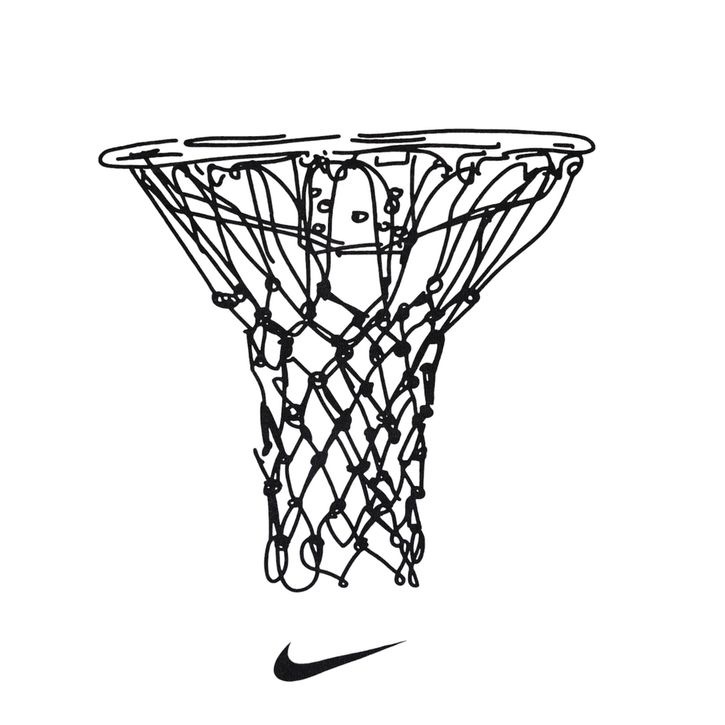 My Store grey Nike Dri-FIT t-shirt featuring a black basketball hoop sketch graphic and small swoosh logo