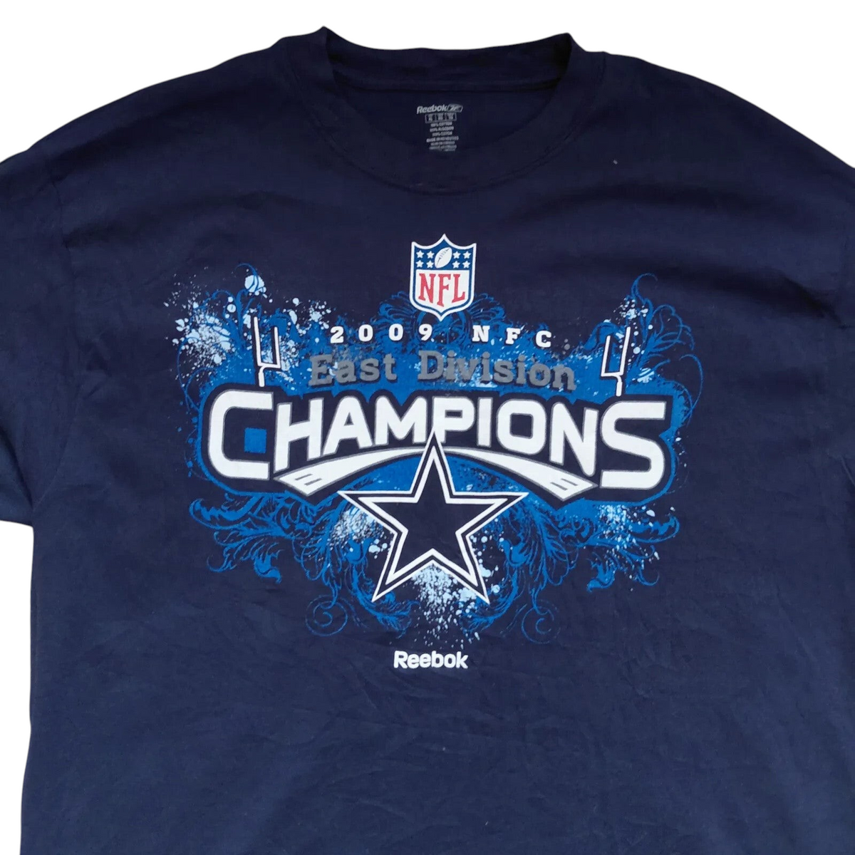My Store navy blue Reebok cotton T-shirt featuring a 2009 NFL East Division Champions Dallas Cowboys graphic print