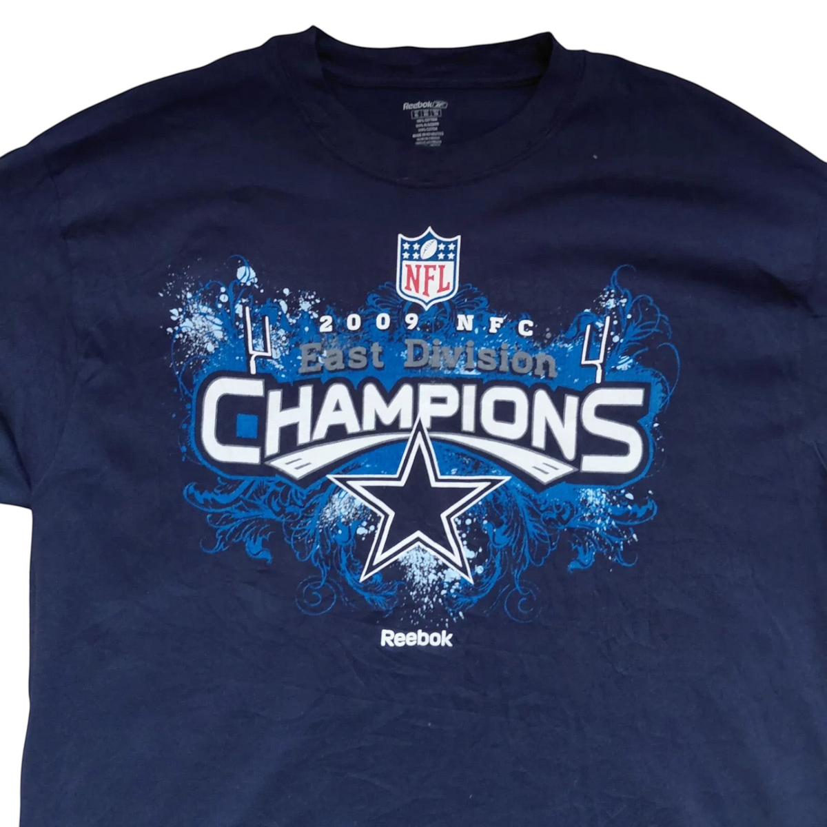 My Store navy blue Reebok cotton T-shirt featuring a 2009 NFL East Division Champions Dallas Cowboys graphic print