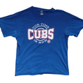 My Store blue Chicago Cubs graphic t-shirt with Our Time Is Now logo, size XL baseball merchandise