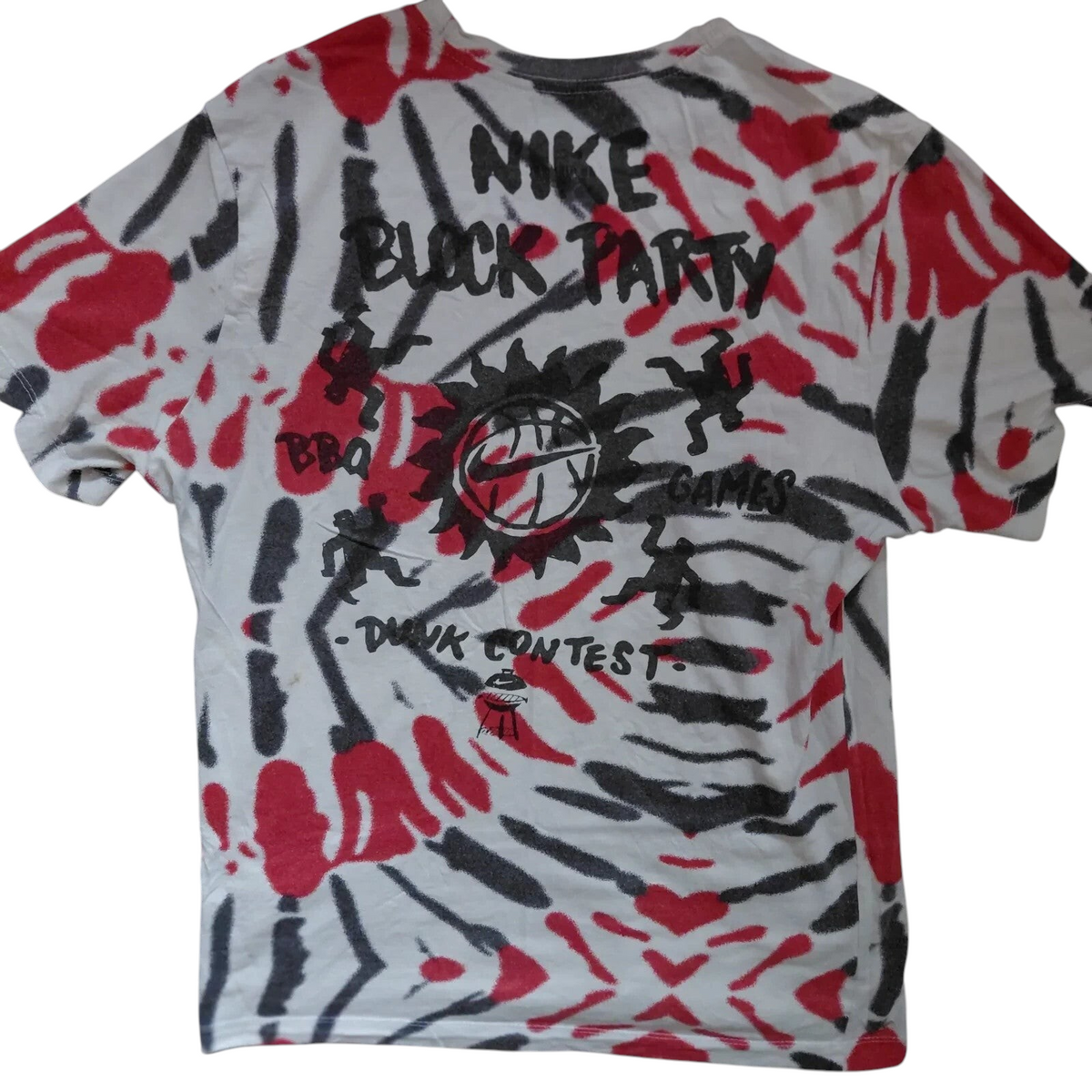 My Store Nike The Nike Tee white t-shirt with red and black tie-dye graphic print and block party design