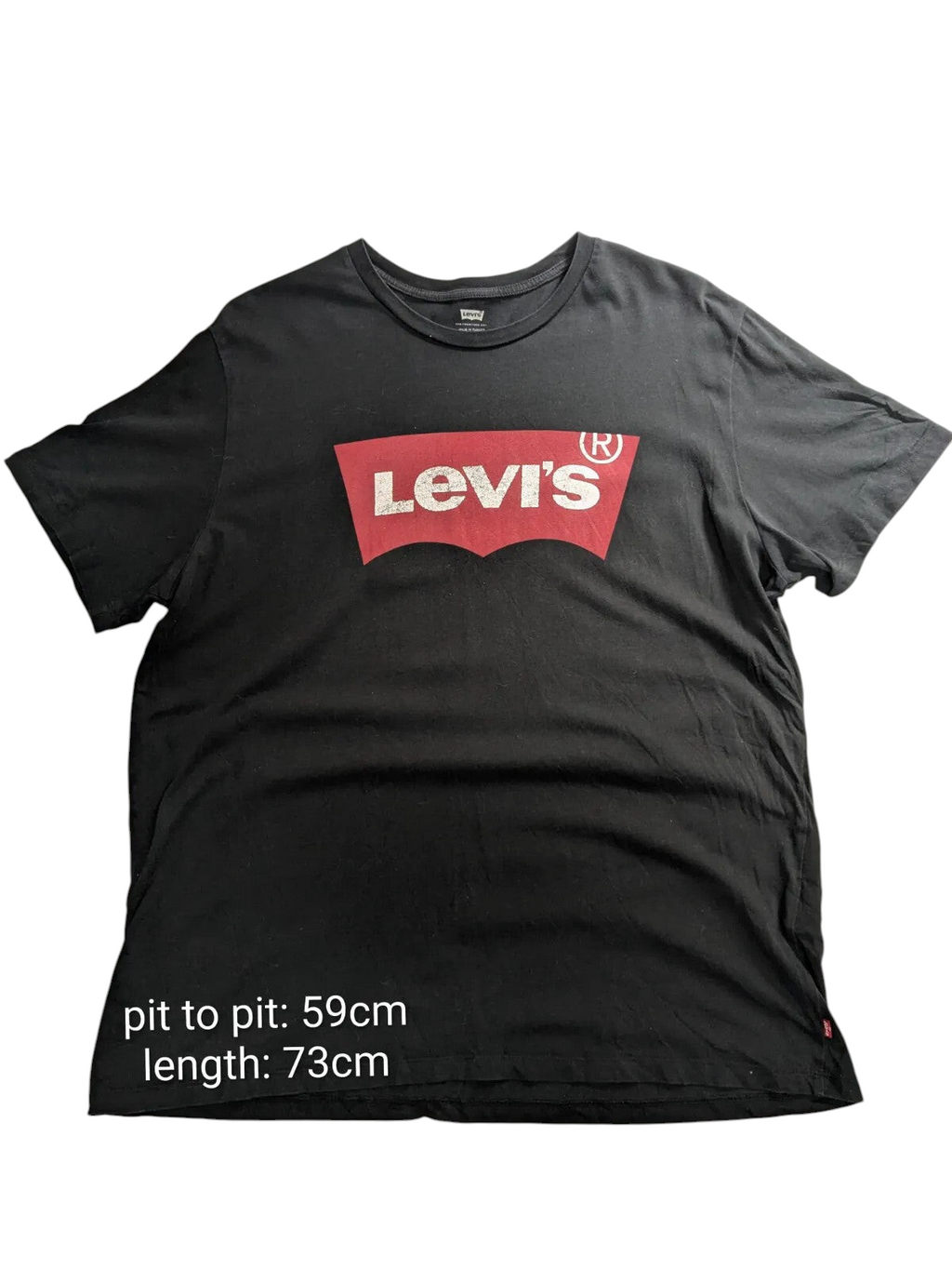 My Store black Levi's cotton t-shirt with red graphic logo, size XL, featuring a classic crew neck streetwear style.