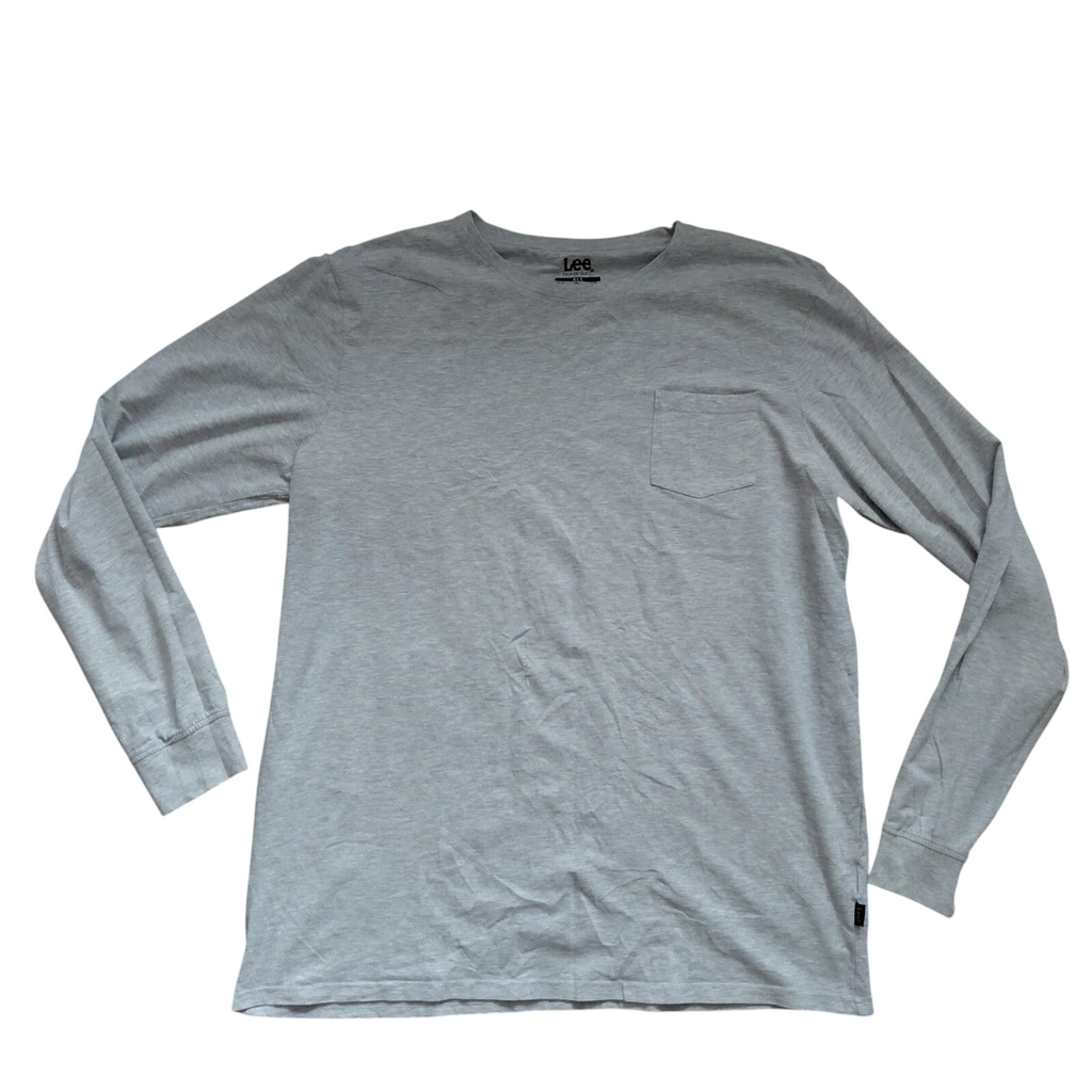 My Store Lee grey long sleeve crew neck t-shirt with chest pocket in soft brushed cotton blend fabric
