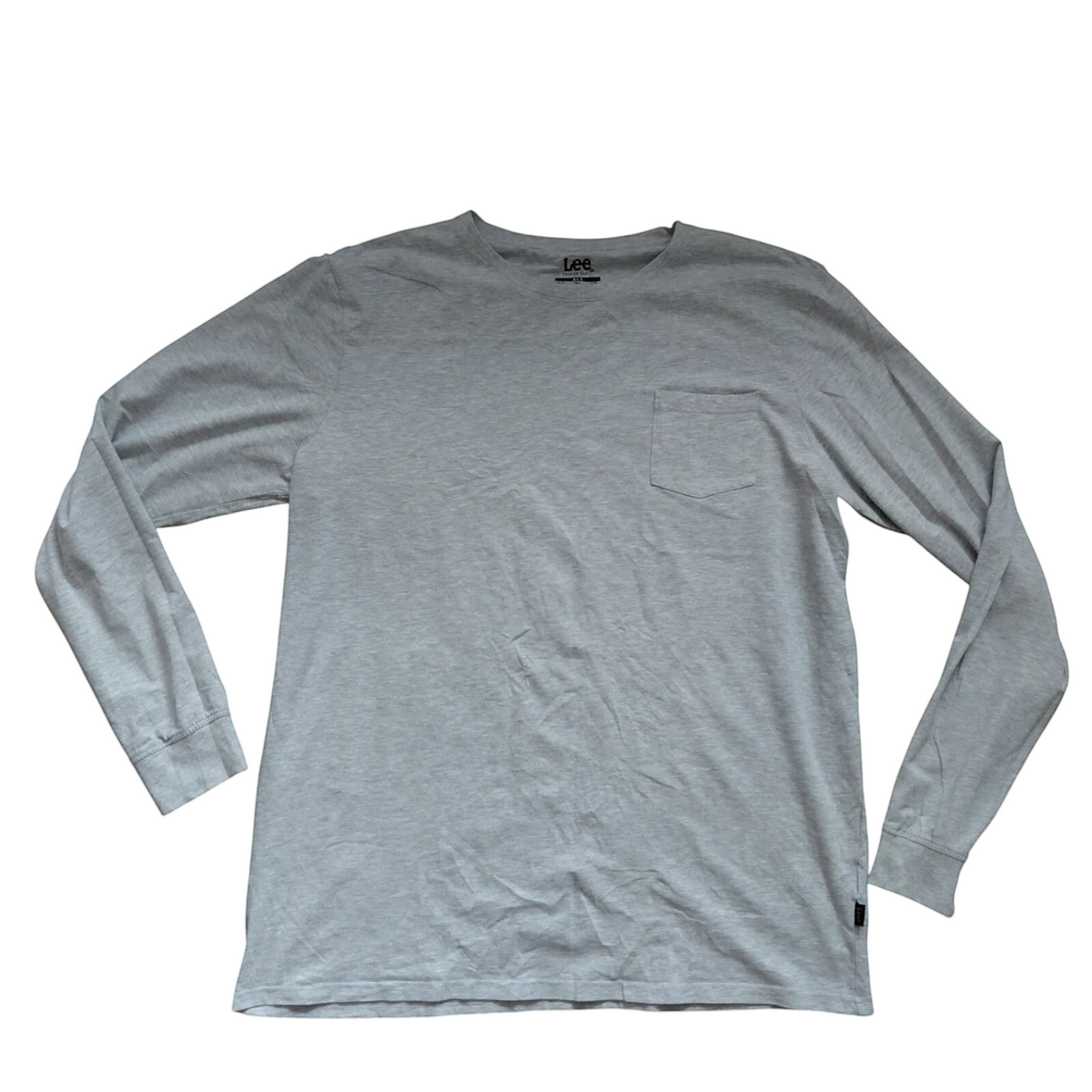 My Store Lee grey long sleeve crew neck t-shirt with chest pocket in soft brushed cotton blend fabric