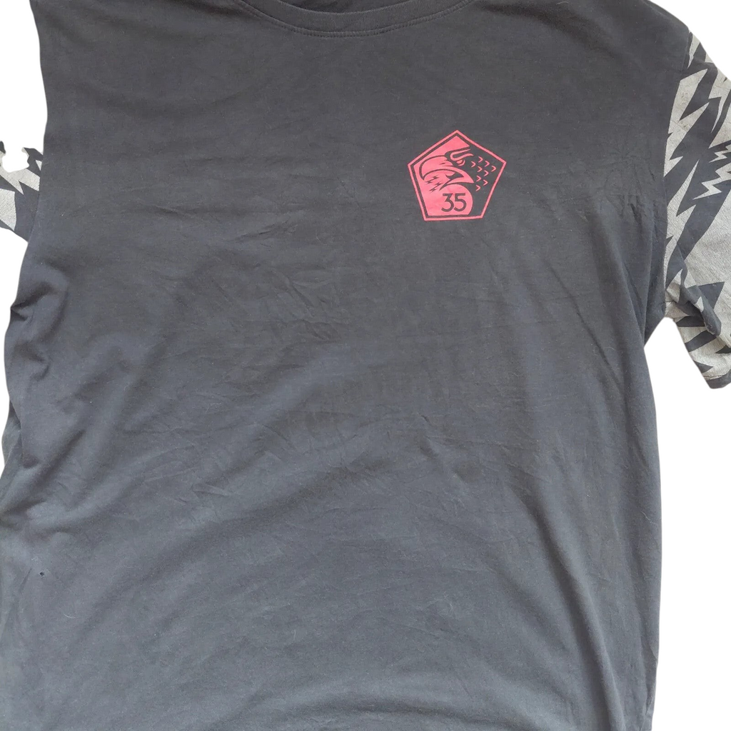 My Store Nike black cotton t-shirt featuring a red 35th Squadron eagle graphic and grey patterned sleeves