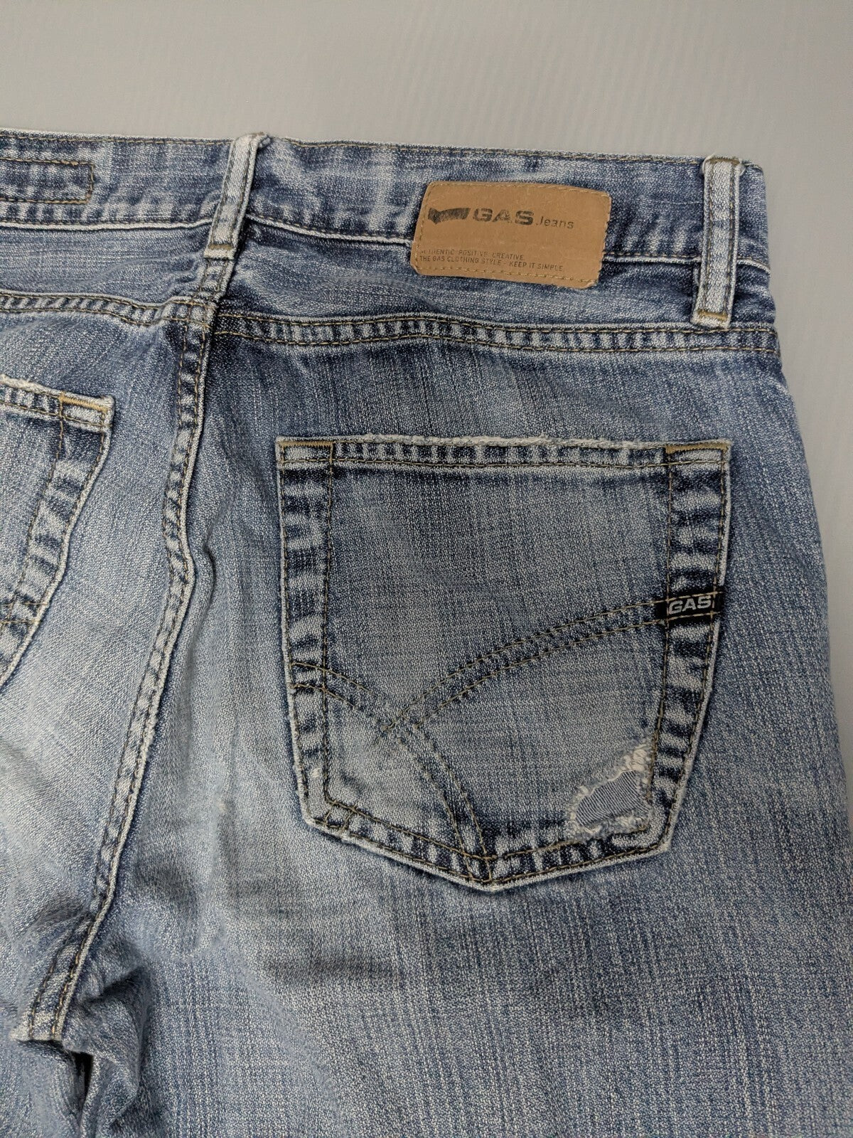 GAS Jeans W31 L36 Blue Vintage Distressed Straight Denim