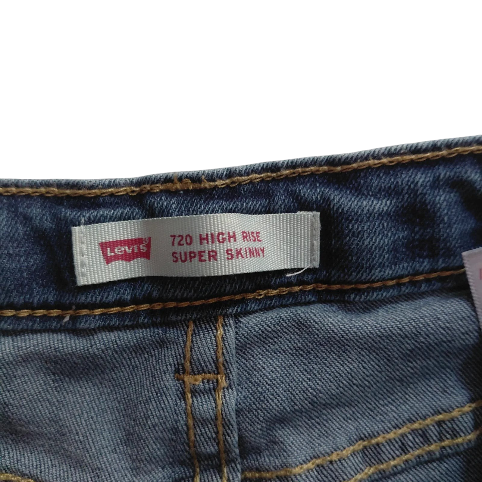 My Store Levi's 720 High Rise Super Skinny jeans interior waistband label in mid blue wash denim