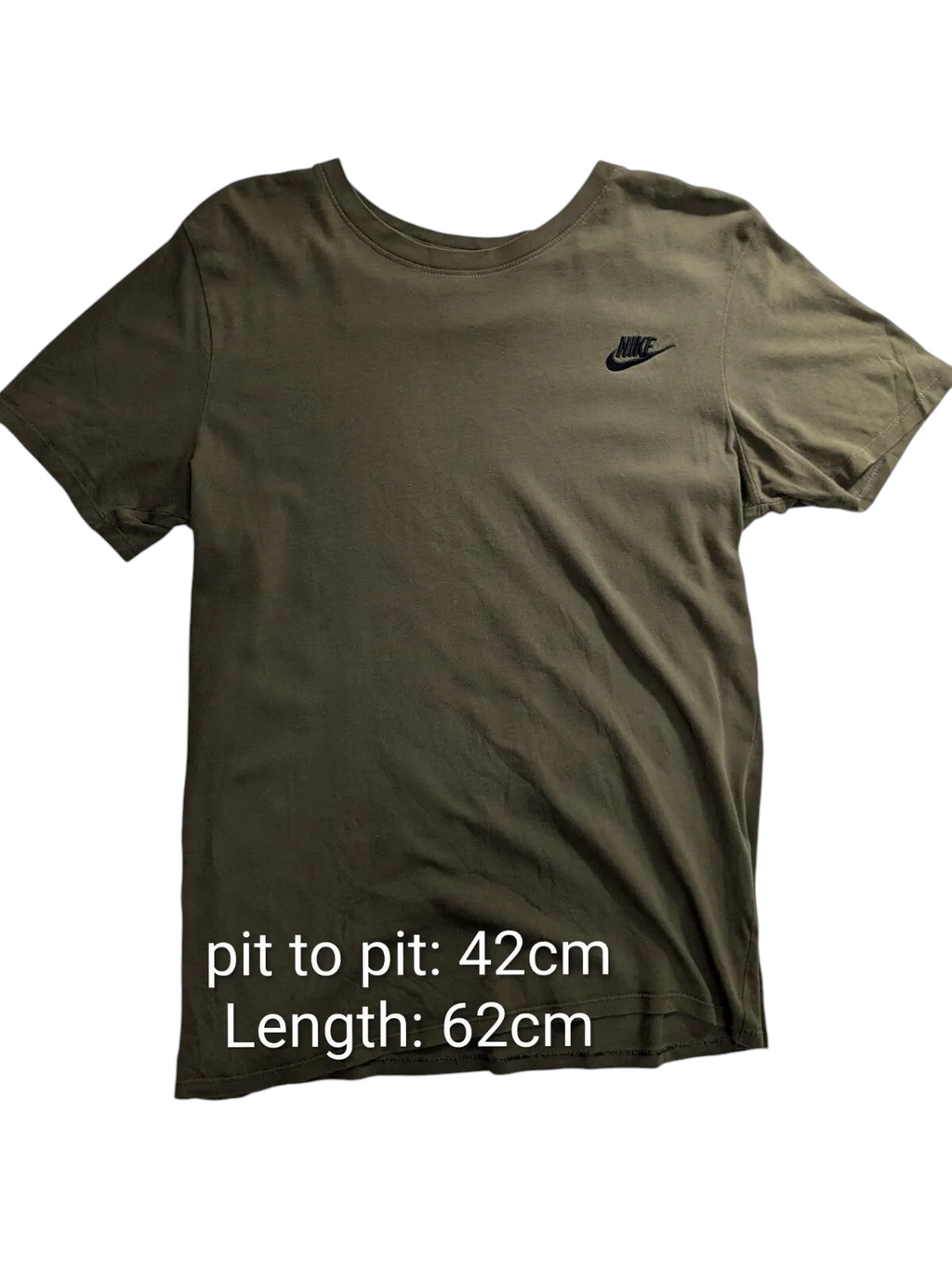My Store Nike olive green crew neck short sleeve t-shirt with black logo embroidery in size small