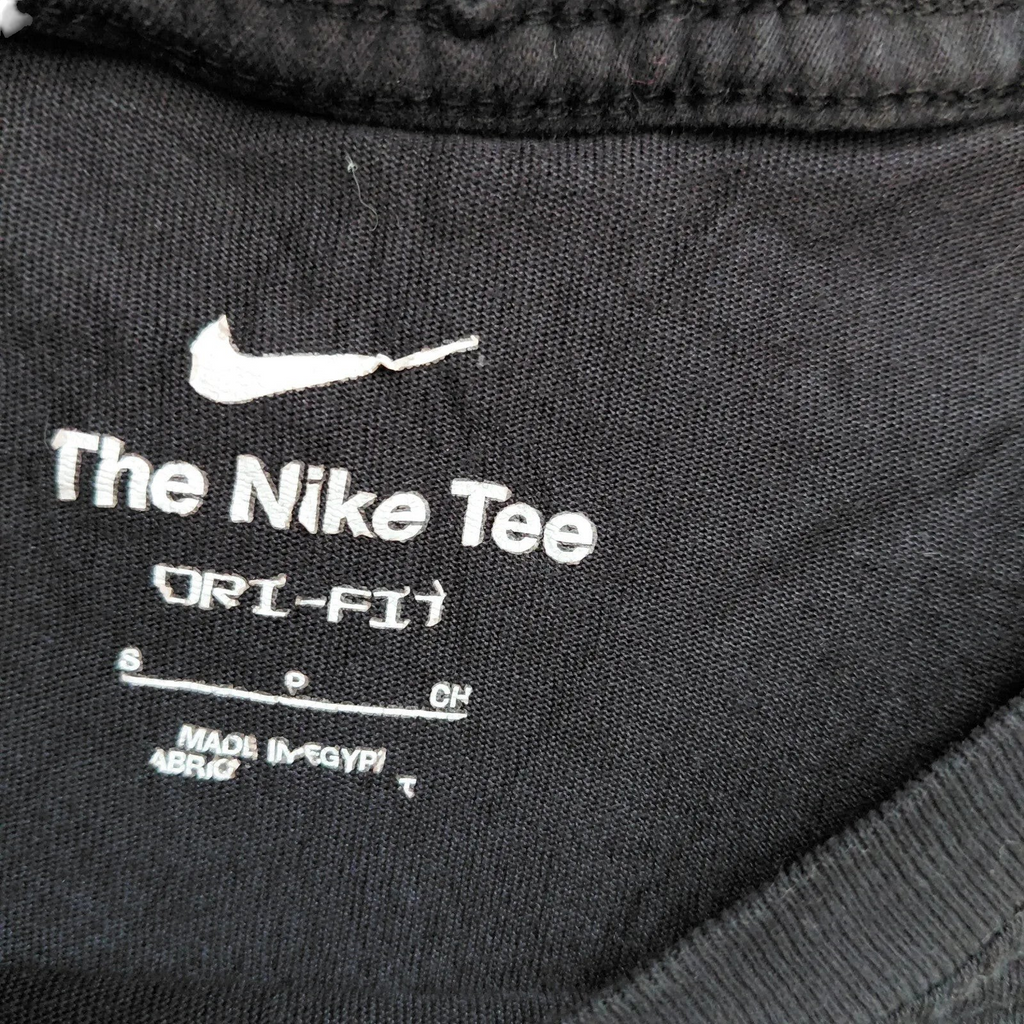 My Store black Nike Dri-FIT crew neck t-shirt featuring the Nike Swoosh logo and printed neck label