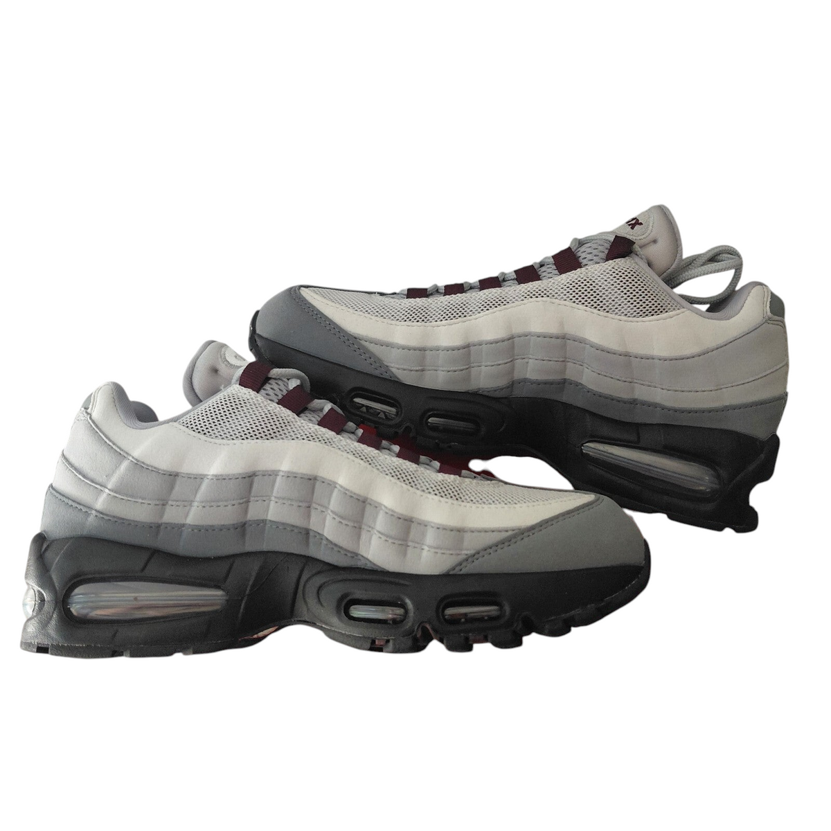 My Store Nike Air Max 95 trainers in smoke grey and burgundy crush with leather upper and iconic air bubble sole