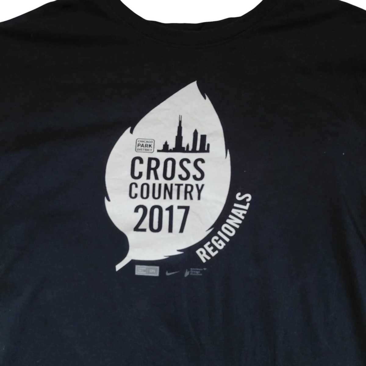 My Store black Nike cotton t-shirt featuring a white Chicago Cross Country 2017 Regionals leaf graphic print