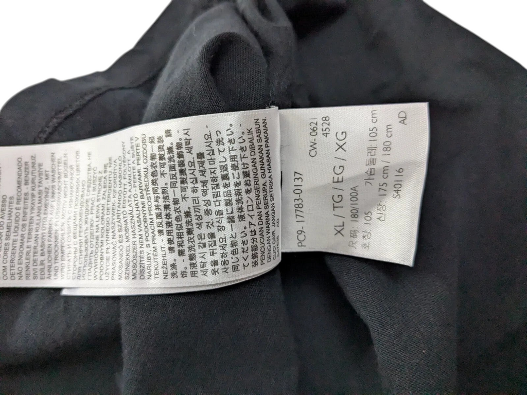 My Store Levi's black cotton t-shirt care label with size XL details and washing instructions