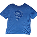 My Store blue Nike tri-blend crew neck t-shirt featuring a white ram head graphic logo in size XL