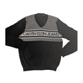 Calvin Klein Sweater Womens M Black Striped V Neck Y2K